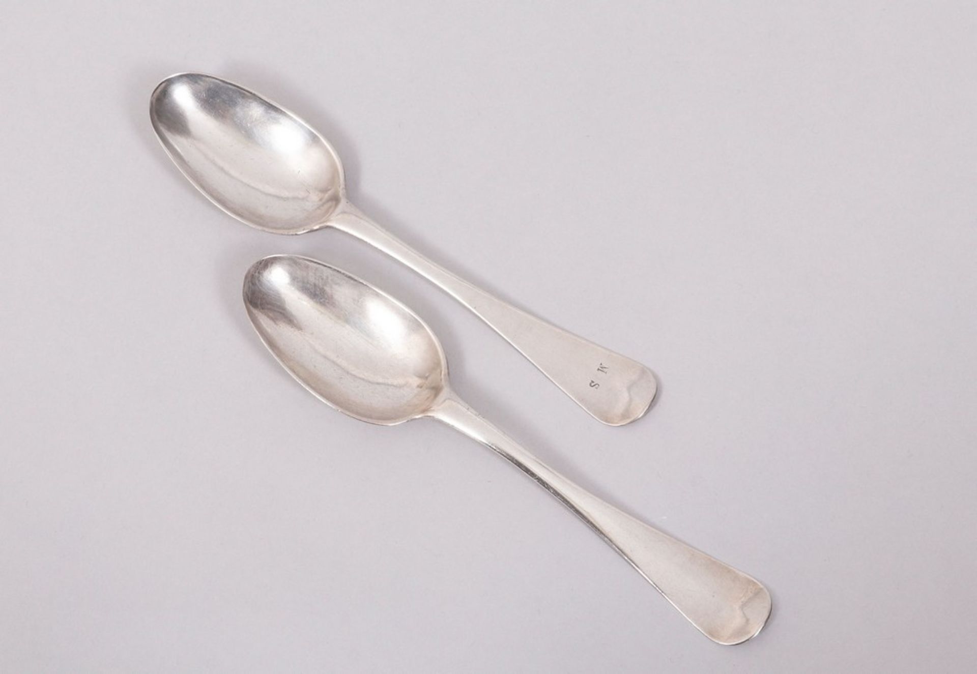 Pair of dining spoons, silver, Wismar, late 18th century/1800