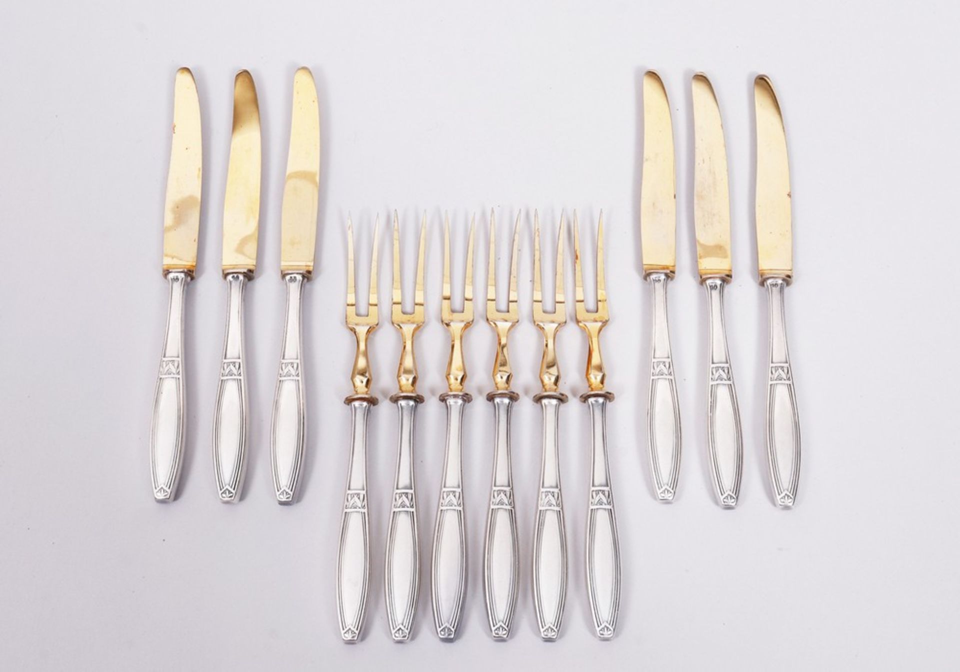Art Nouveau fruit cutlery set for 6 people, silver-plated, partially gilt, c. 1900, 12 pcs. - Image 2 of 7