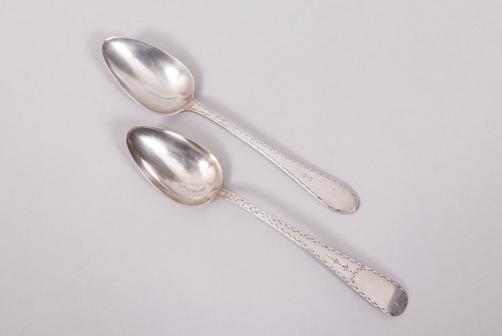 Pair of dining spoons, silver, Hamburg, 19th C.