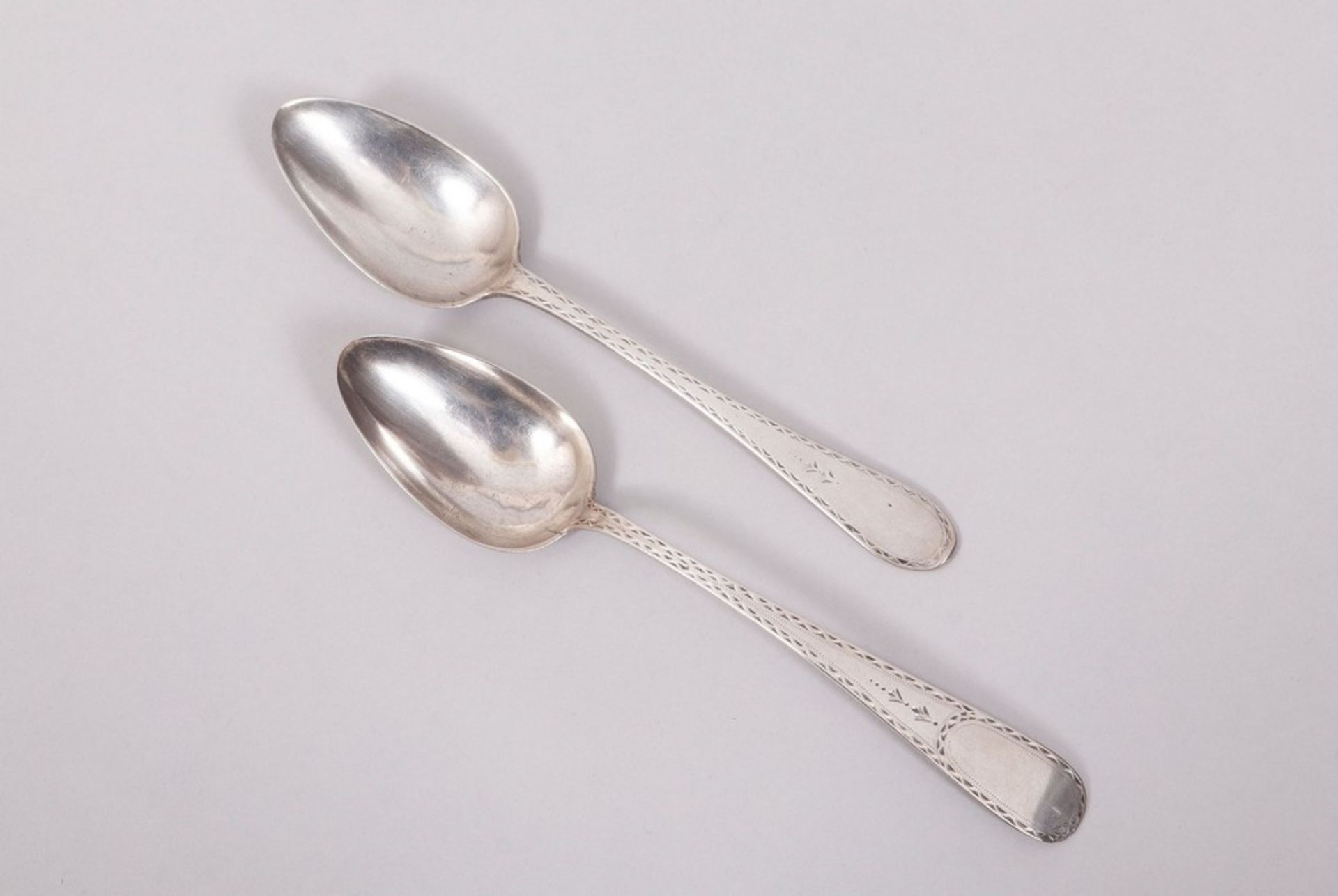 Pair of dining spoons, silver, Hamburg, 19th C.