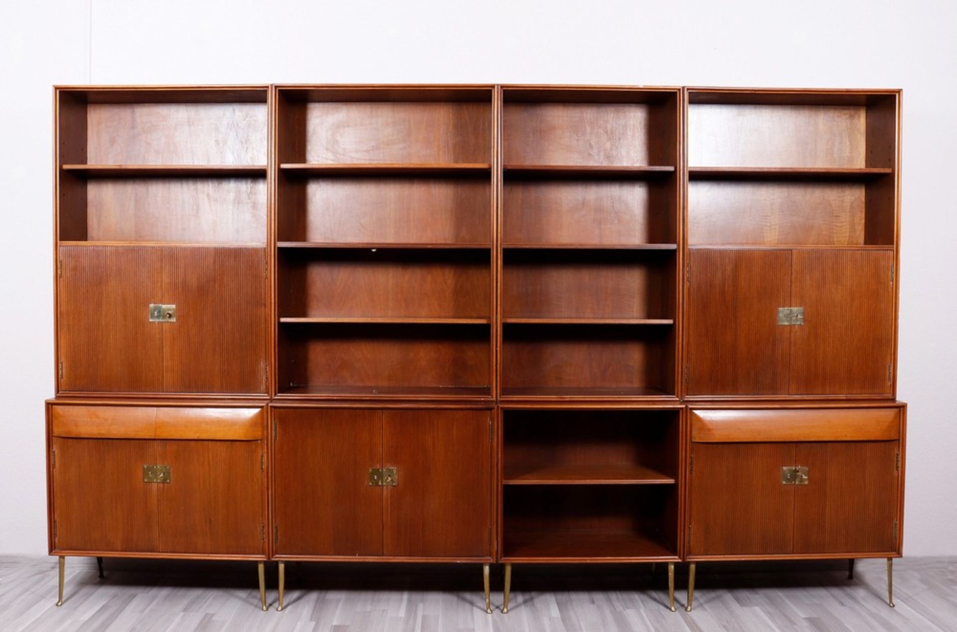 Shelving system, probably Italy, 1950s, 8 pieces