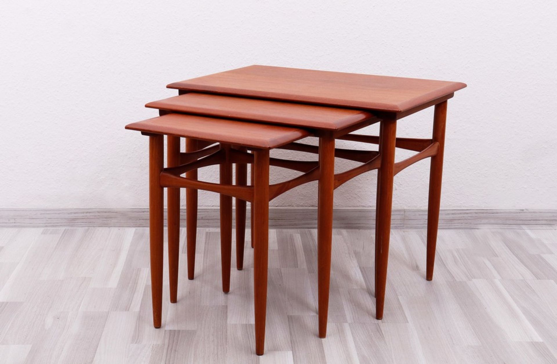 Three nesting tables, design Kai Kristiansen, manufactured by Eric Brouer, Denmark, c. 1960