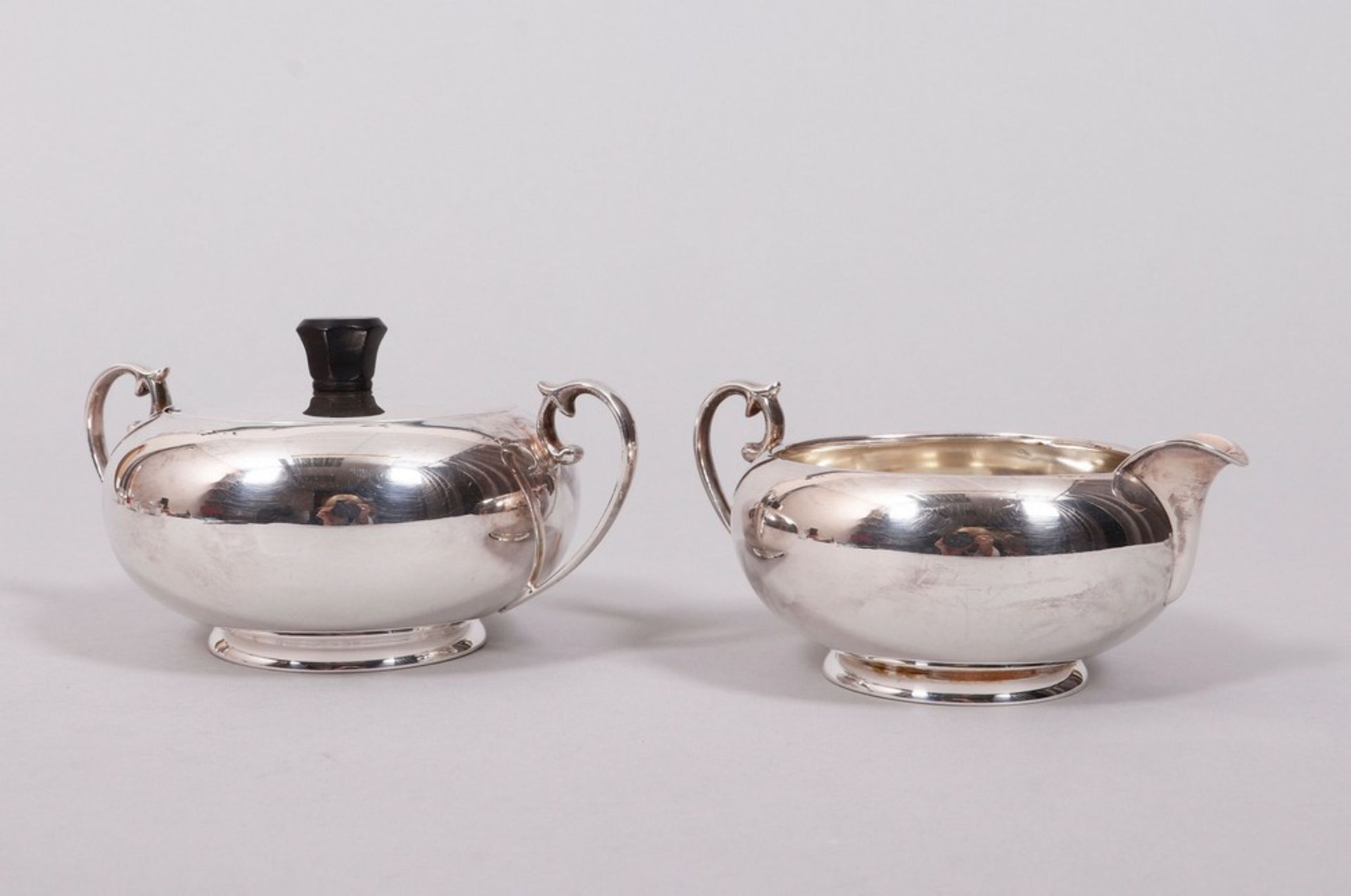 Sugar/cream set, 835 silver, partially gilt, Wilhelm Binder, Schwäbisch Gmünd, 20th C.