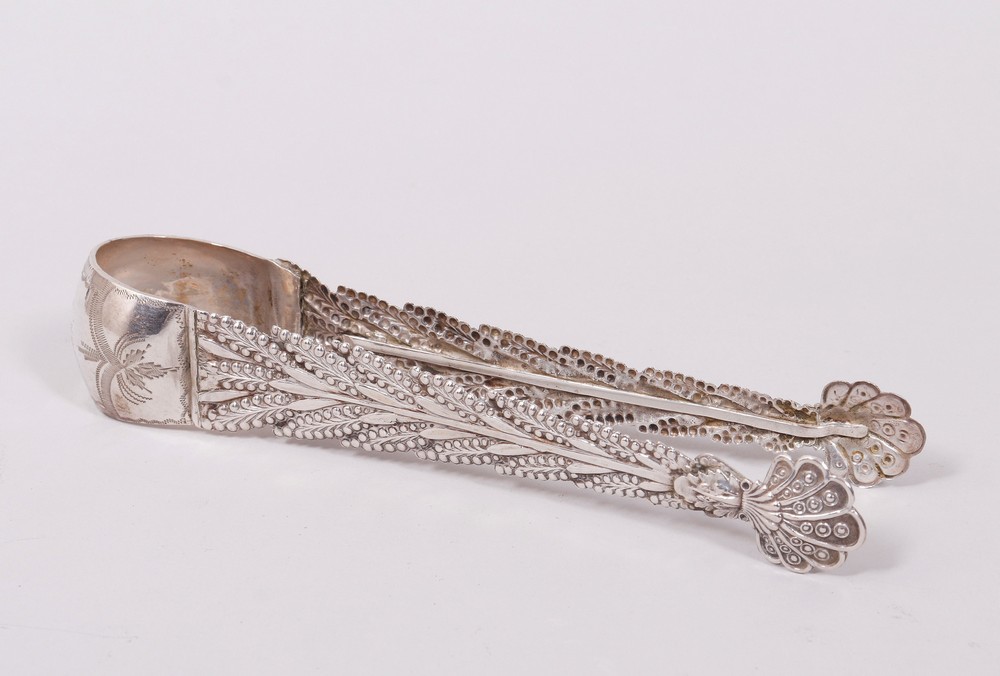 Biedermeier sugar tongs, silver, probably German, c. 1830