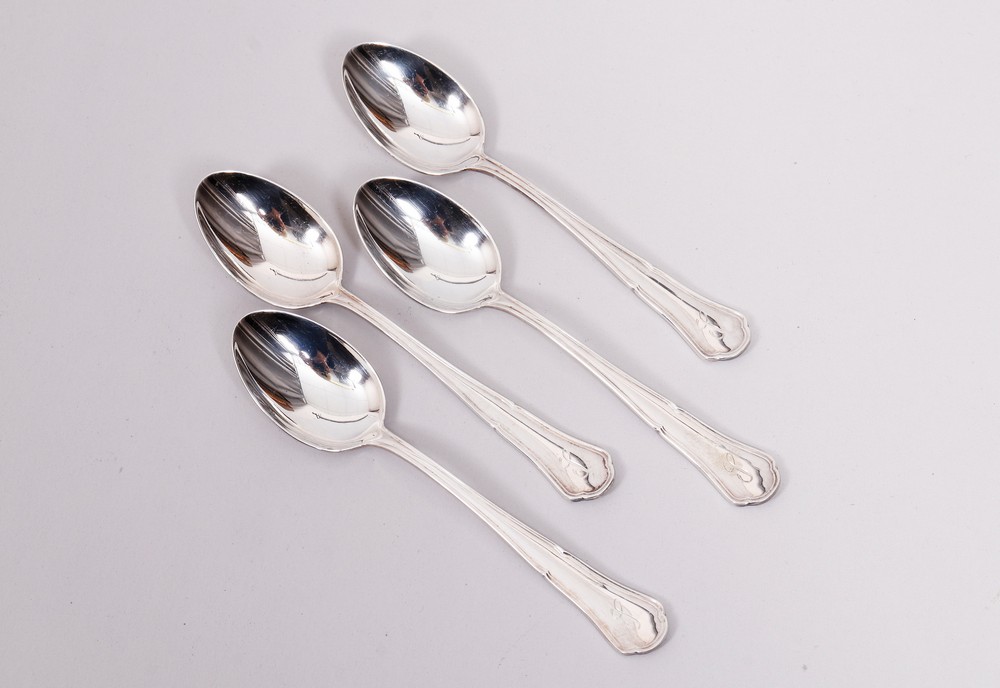 4 mocha spoons, 800 silver, Treviso, Italy, 2nd H. 20th C.