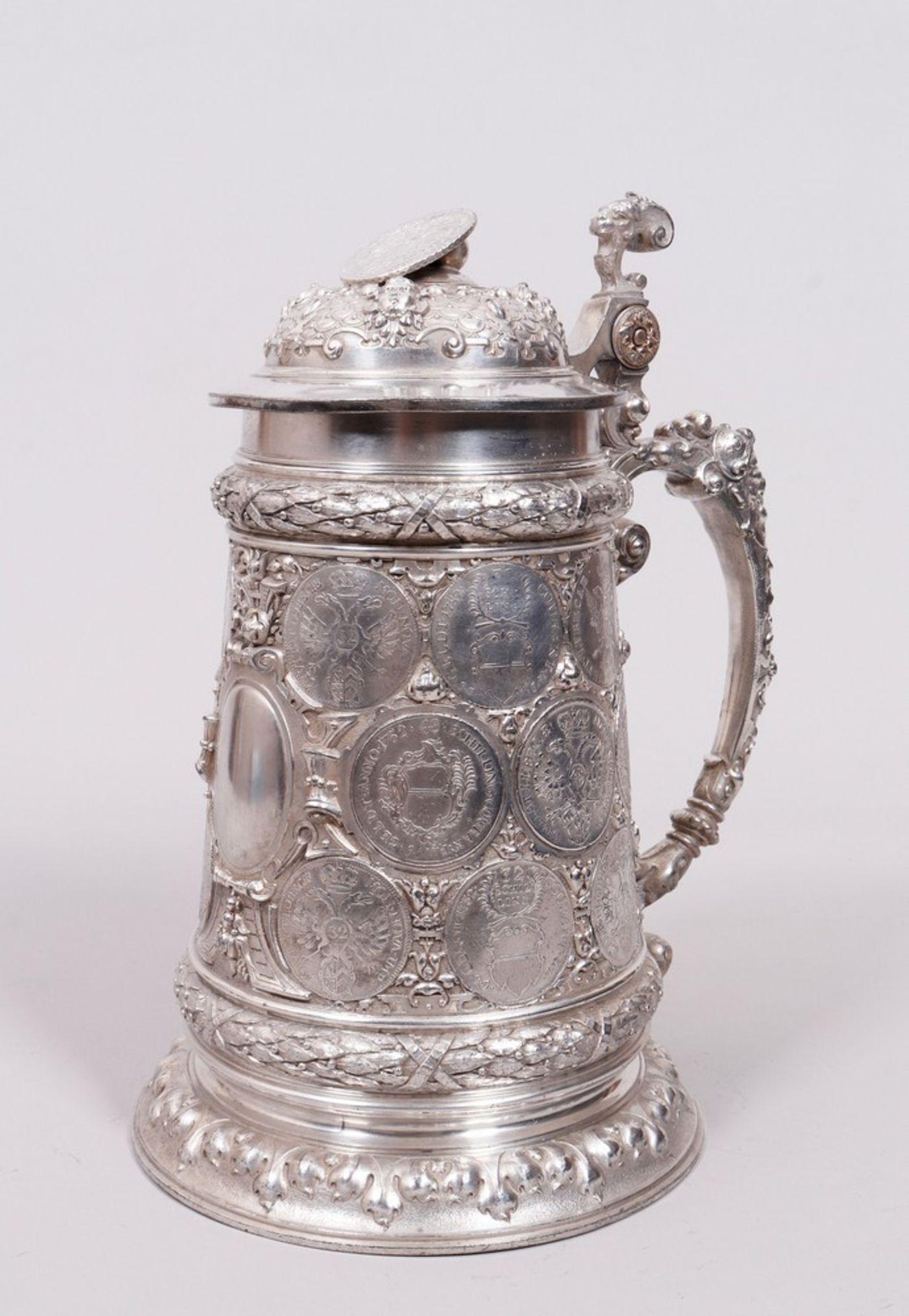 Historicism coin tankard, silver-plated, WMF, Geislingen, c. 1900