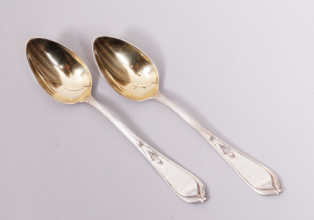 5 Art Nouveau mocha spoons, 800 silver, partially gilt, design Hugo Leven for Koch & Bergfeld, Brem - Image 3 of 4