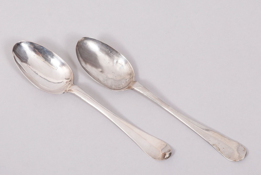 2 Baroque dining spoons, silver, probably North German, 18th C.