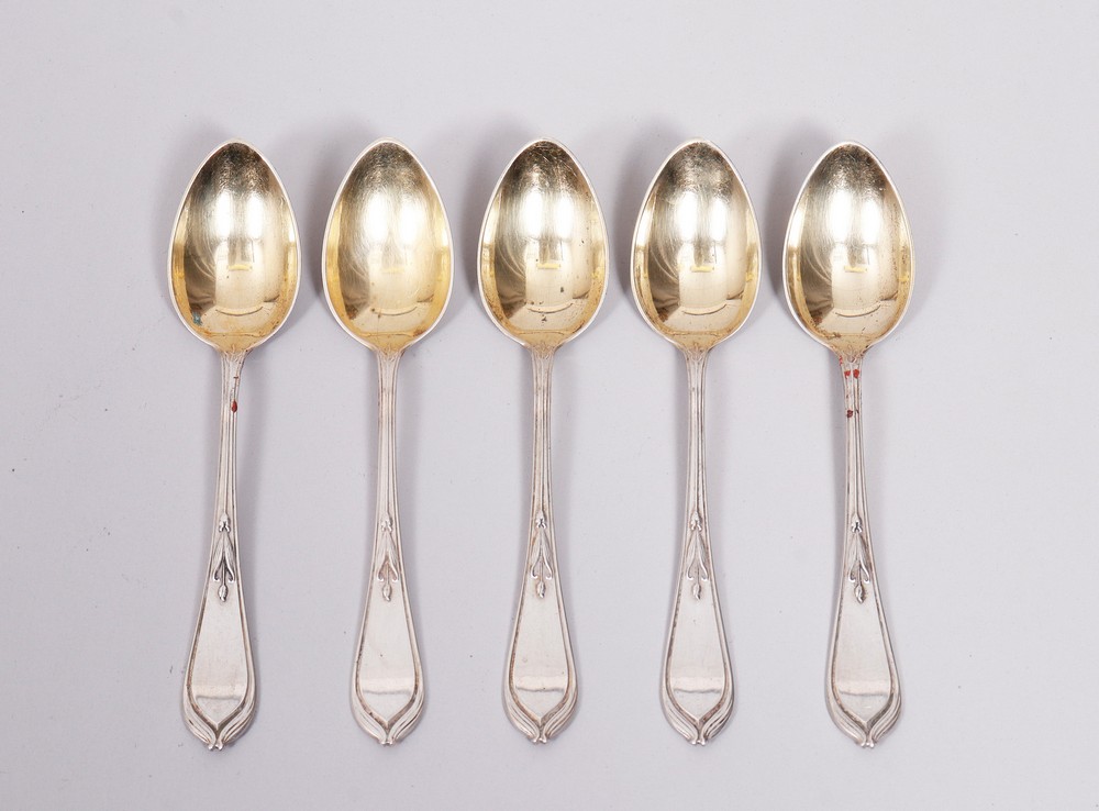 5 Art Nouveau mocha spoons, 800 silver, partially gilt, design Hugo Leven for Koch & Bergfeld, Brem - Image 2 of 4