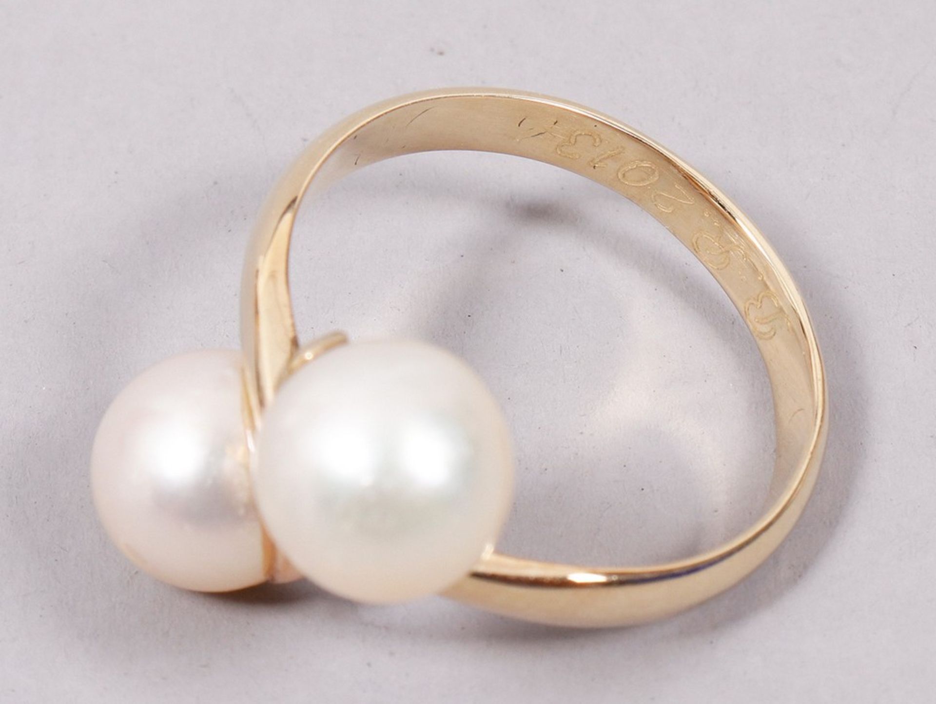 Pearl ring, 585 yellow gold, 20th C. - Image 3 of 4