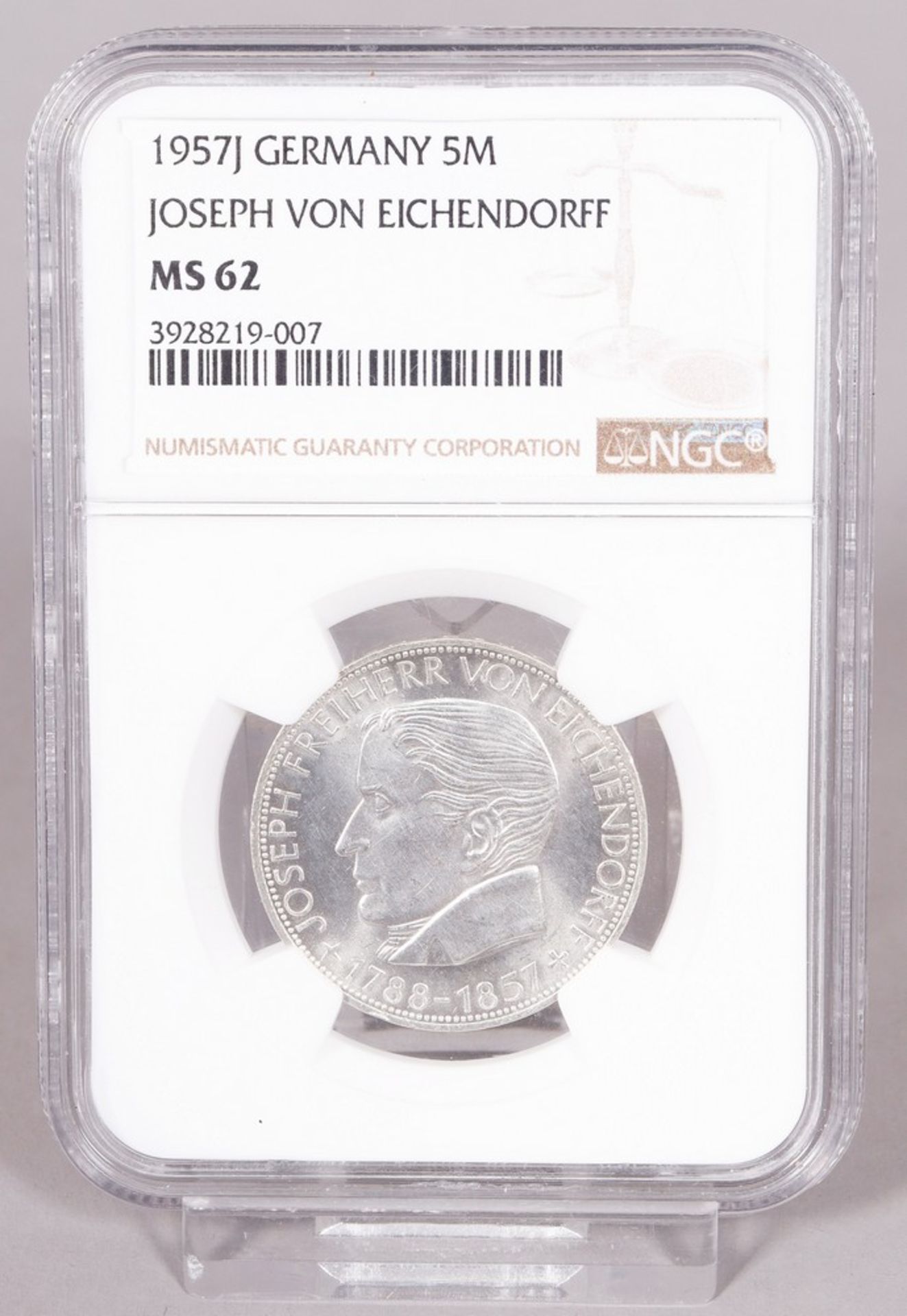 Münze, 5 DM, Joseph von Eichendorff, 1957 