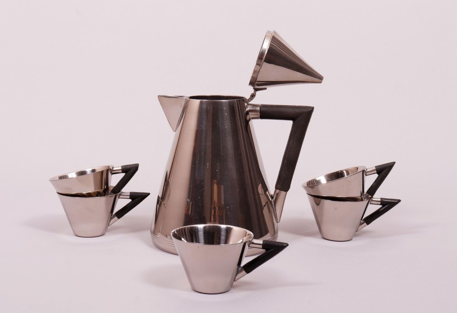 Coffee pot and 5 cups, probably Italy, 20th C. - Image 2 of 4