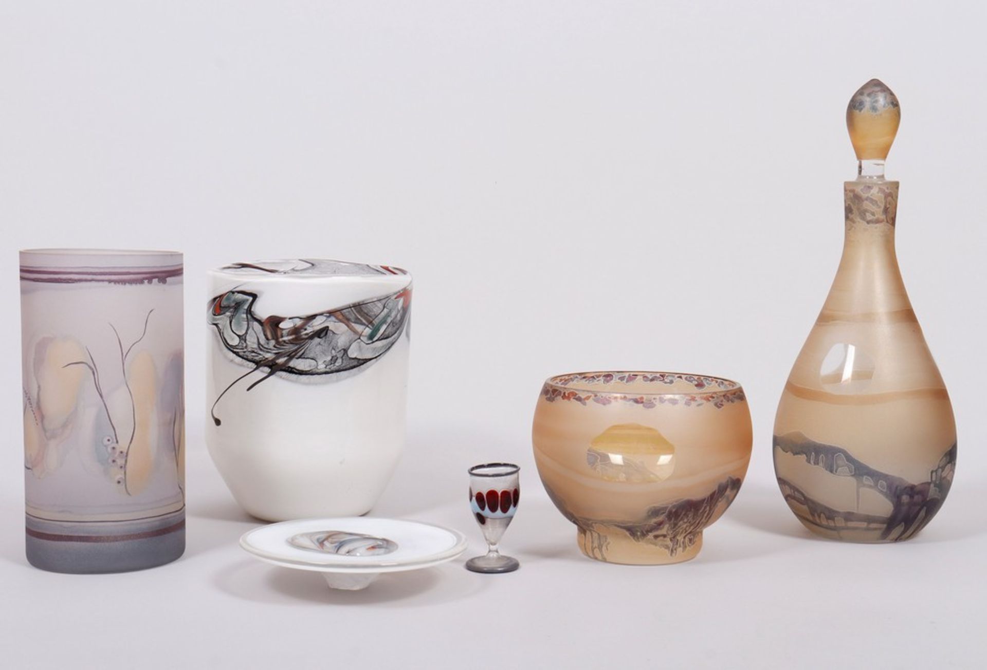 Mixed lot of studio glass, Helmut W. Hundstorfer/Hartmut Müller and others, 1980s, 6 pieces