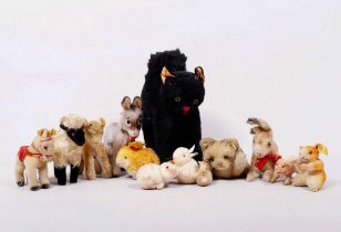 Mixed lot of softtoys, domestic and farm animals, Steiff and others, middle/2nd. Half 20th C., 13 p