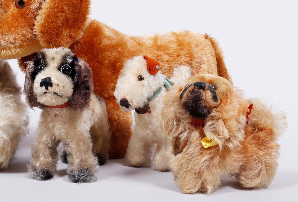Mixed lot of softtoys, dogs, Steiff and others, middle/2. Half 20th C., 8 pieces - Image 3 of 4