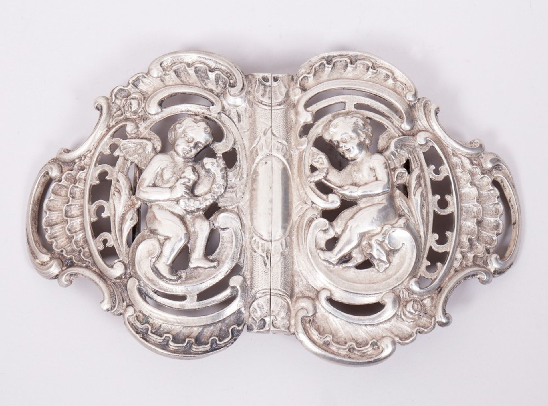 Historismus-Gürtelschnalle, 800er Silber, deutsch, um 1900 