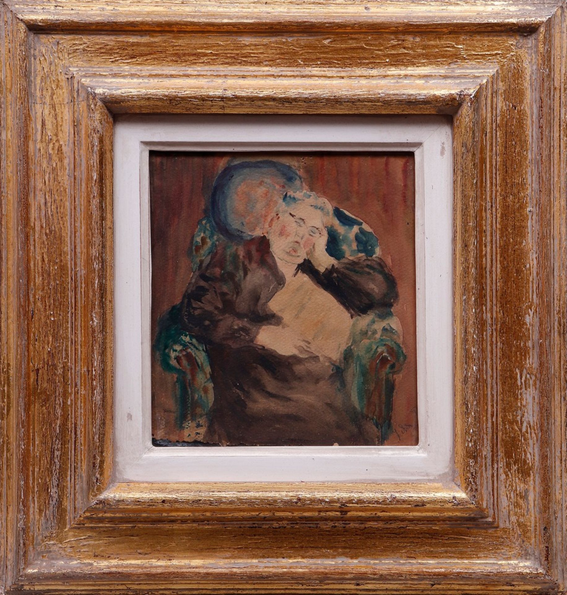 Sleeping lady in an armchair, probably 1920s