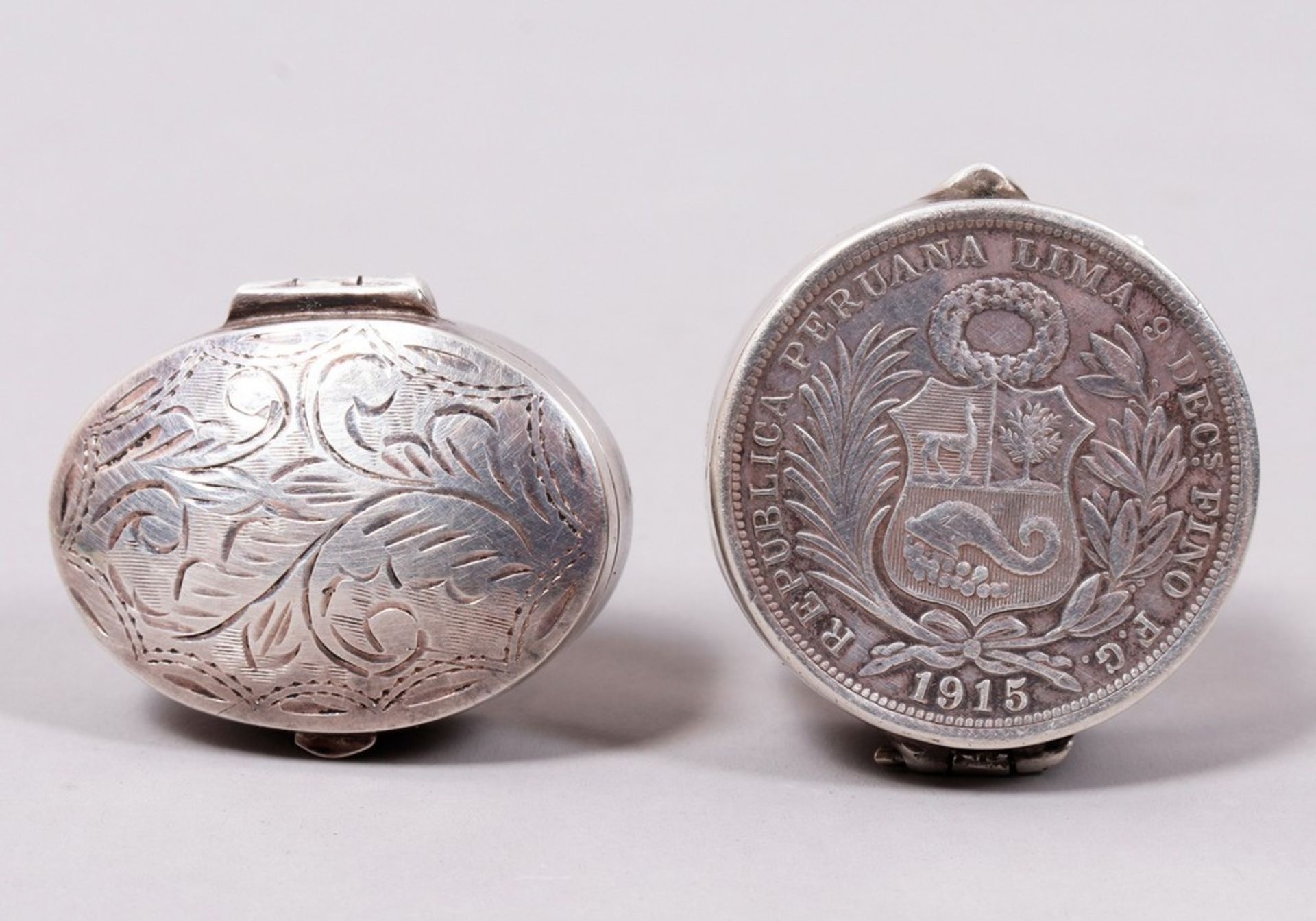 2 Pillendöschen, 925er Silber, Peru u.a., 20.Jh.  - Bild 3 aus 6