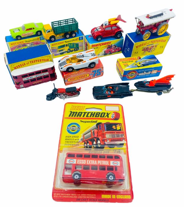 A group of diecast to include: Matchbox Superfast No.62 Rat Rod Dragster (boxed), Matchbox Superfast