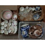 A selection of various china, glassware and pottery. To include china teacups, saucers and side