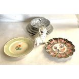 Eight pieces of "Homemaker" tableware, a Clarice Cliff style plate, an Imari palette decorative