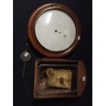 Late Victorian fusee wall clock case, movement bezel, convex glass, unfinished project