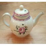 An early 19th century Staffordshire Pearlware porcelain teapot decorated with a pink rose ( some