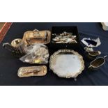 Quantity of silver cutlery and a silver pin dish ( approximately 17ozt ). Together with; Various