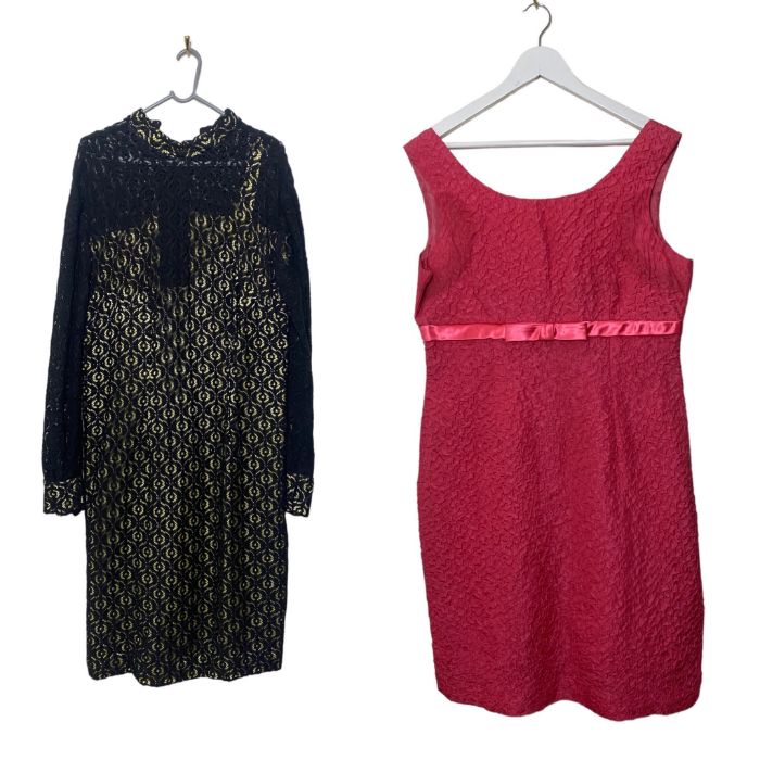 4 vintage dresses to include a 1940s make do and mend slip dress (s/d), an empire line gown in black - Image 2 of 2