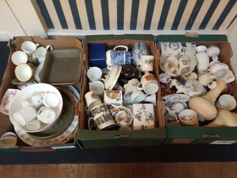 6 boxes of assorted pottery, porcelain and china.