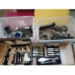 A quantity of miscellaneous silver plated and pewter items, to include hip flasks, stacking weights,