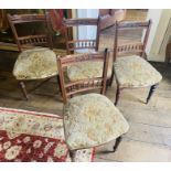 Set of 4x Late Victorian mahogany dining chairs, rectangular backs with foliage carvings,