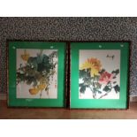 A pair of Chinese pictures by Hui Chi Mau in original frames wit Garson & Co Piccadilly Manchester