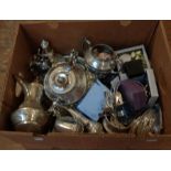 A selection of silver-plated wares. To include: a 19th century 3-piece tea set (damage to finial