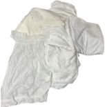 A box of quality table linens and an early 20th century child's nightdress in white cotton with