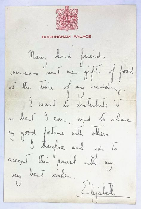 HM Queen Elizabeth II (1926-2022). Facsimile letter on Buckingham Palace letterhead bearing Turkey