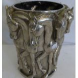 A Sala bronze vase in Art Deco style cast in relief with frieze of horses, 26.5cm high