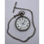 A Sterling Silver pocket watch, hallmarked London import mark 1919, along with a chain with partial
