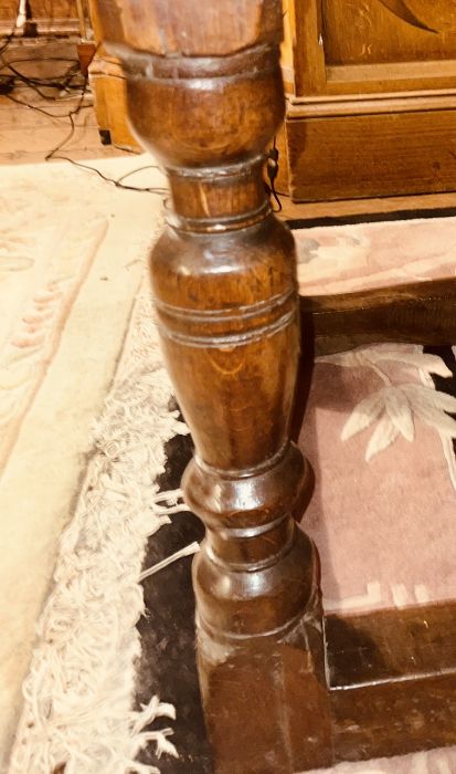 A Charles I oak refectory table, circa 1630, two plank top, raised on baluster on block supports - Image 6 of 6