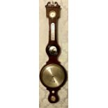 A George III mahogany and satinwood strung banjo barometer by A Donegan, circa 1820, swans neck
