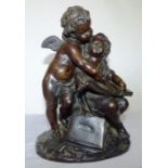 A signed and dated 1855 bronze study After Auguste Moreau. ( French 1834-1917 ) Of a seated child