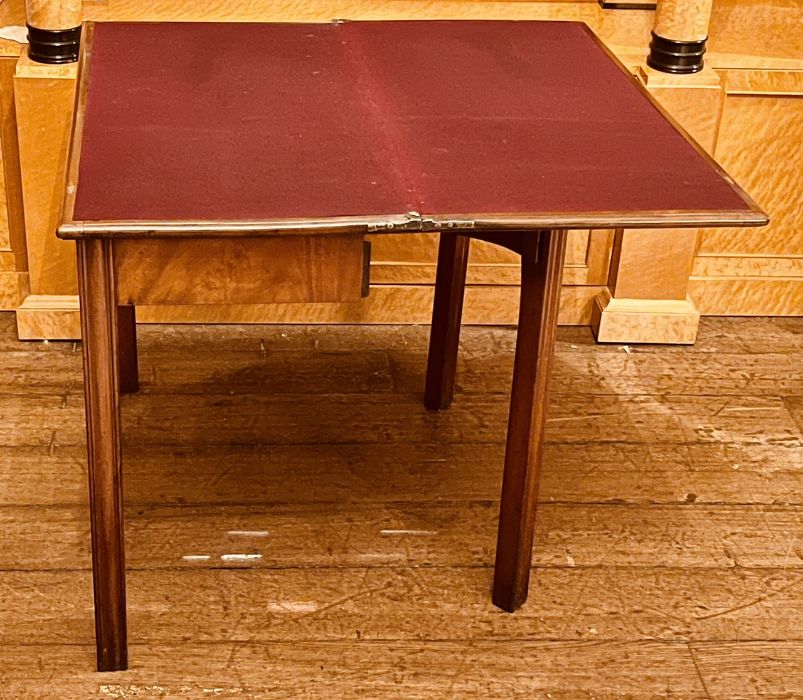 A George III mahogany card table, circa 1820, rectangular form, fold-over top enclosing a material - Image 2 of 2