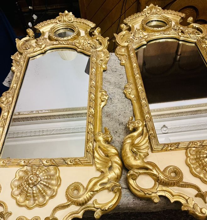 A pair of 19th century gilt gesso mirrors, scrolling foliage carving throughout on the frame, fitted - Image 2 of 7