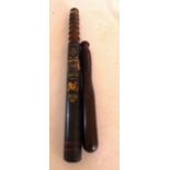 A Victorian truncheon painted with crest and "City of Bath, 1870", 43.5cm long and a plain turned