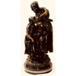 After Emil Carlier bronze sculpture, of a lady peasant and an infant sharing water from a vase, on a