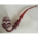 A large 19th Stourbridge cranberry glass pipe combed in white, 48cm long