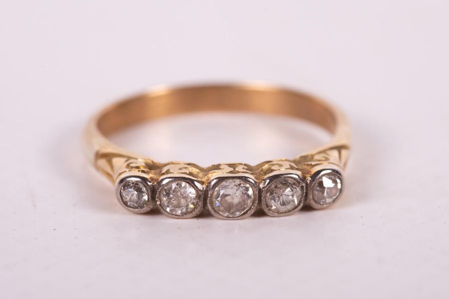 A five stone diamond set half hoop ring in yellow metal without marks. Gross weight approximately - Image 2 of 2