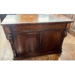 A Victorian mahogany chiffonier, circa 1850, slight oversailing top, above a long frieze pine