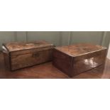 Edwardian Pair of Wooden inlaid writing slopes with opening leather slopes and ink wells and open
