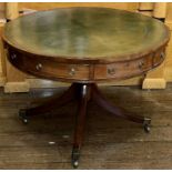A Regency and later mahogany and leather inlay drum table, circa 1810 with later additional